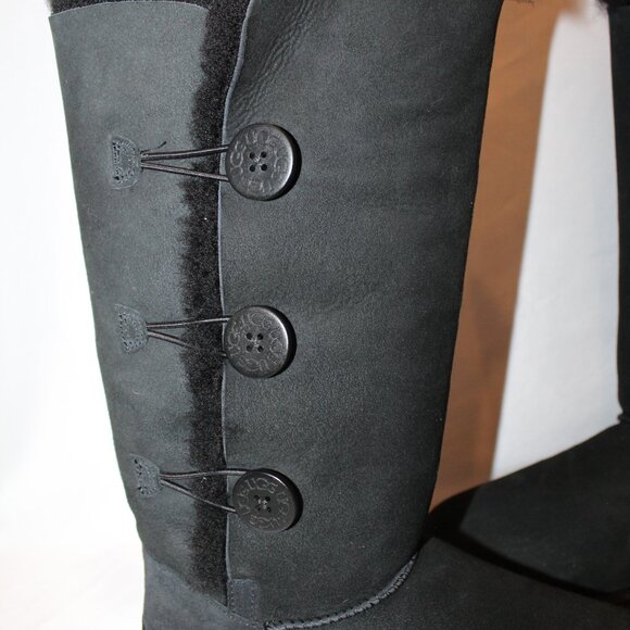 NEW UGG BAILEY BUTTON WATER RESISTANT TALL SUEDE SHEARLING LINED BOOTS BLACK - Picture 4 of 7